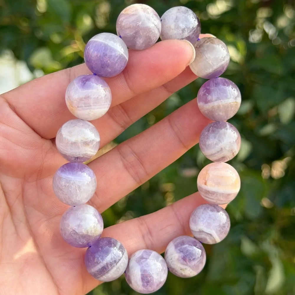 15mm chunky‎ stretchable purple dream amethyst bracelet 1166